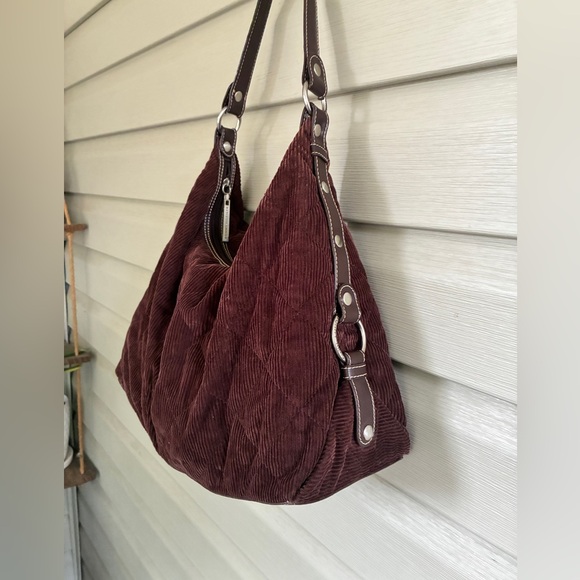 TOMMY HILFIGER Brown Quilted Corduroy hobo Bag fall y2k shoulder purse NWOT - Picture 1 of 16